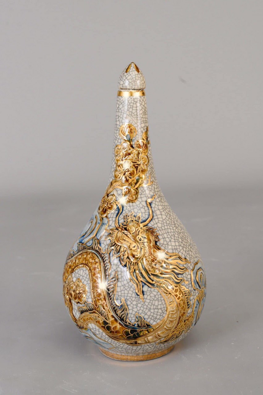 Nậm rượu dạn nổi rồng vẽ vàng s2 H20