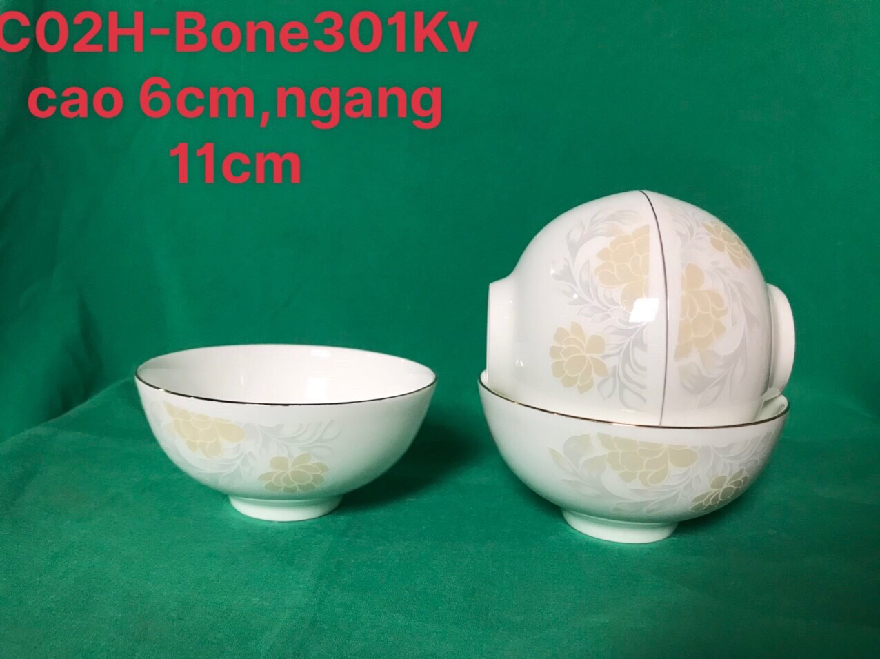 Bát cơm hoa Bone Kẻ vàng