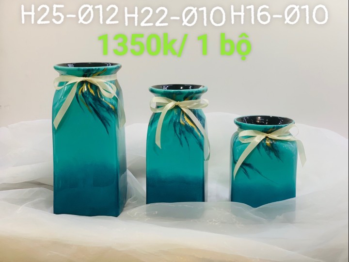 Bộ 3 lọ chữ nhật đứng xanh ngọc bích