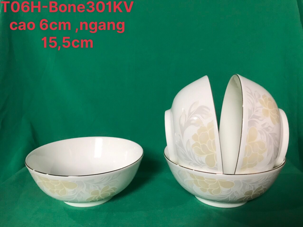 Tô thấp T06 hoa bone kẻ vàng