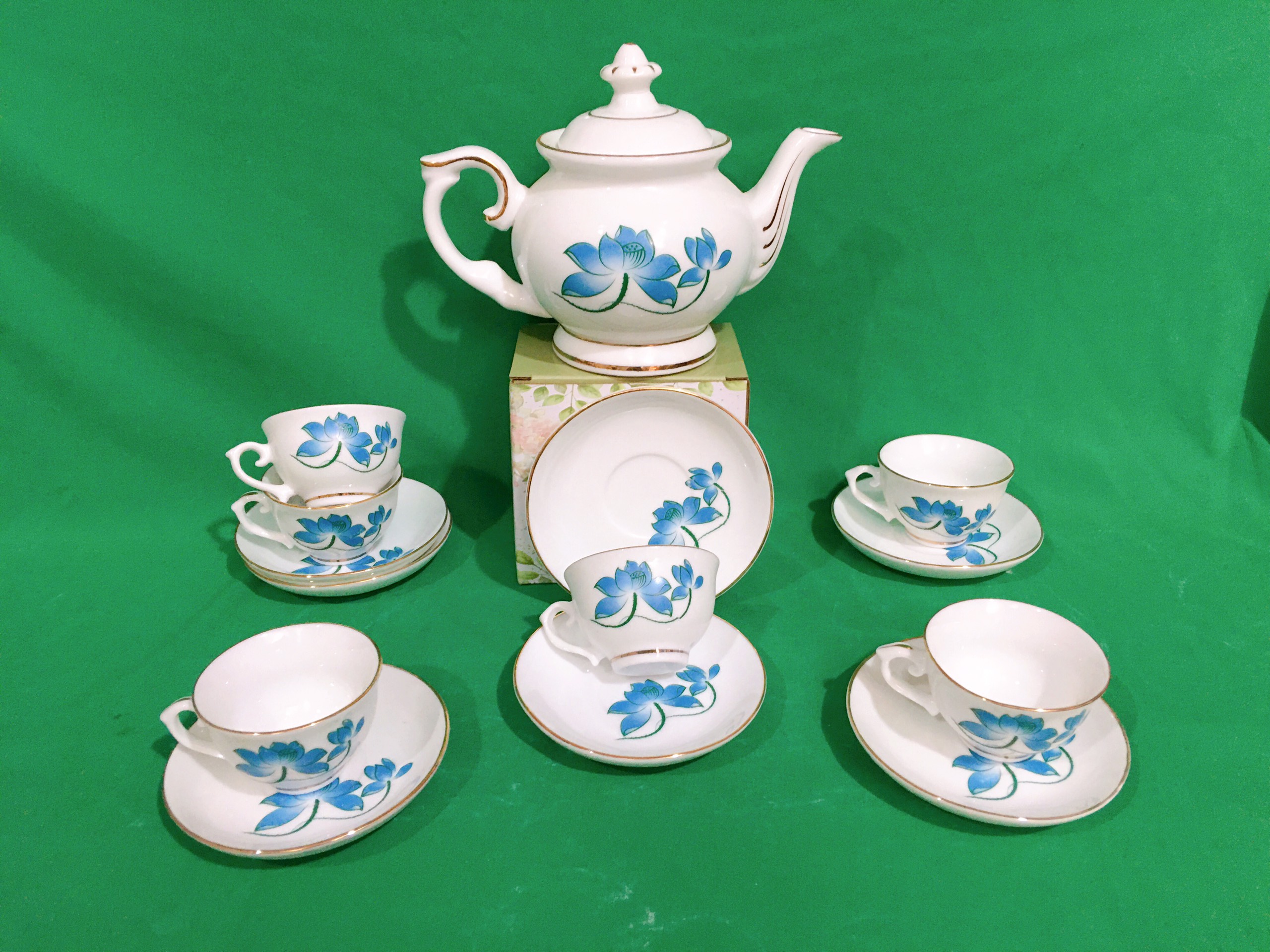 Bộ ấm chén Phú Quý sen xanh Bát Tràng (SALE)