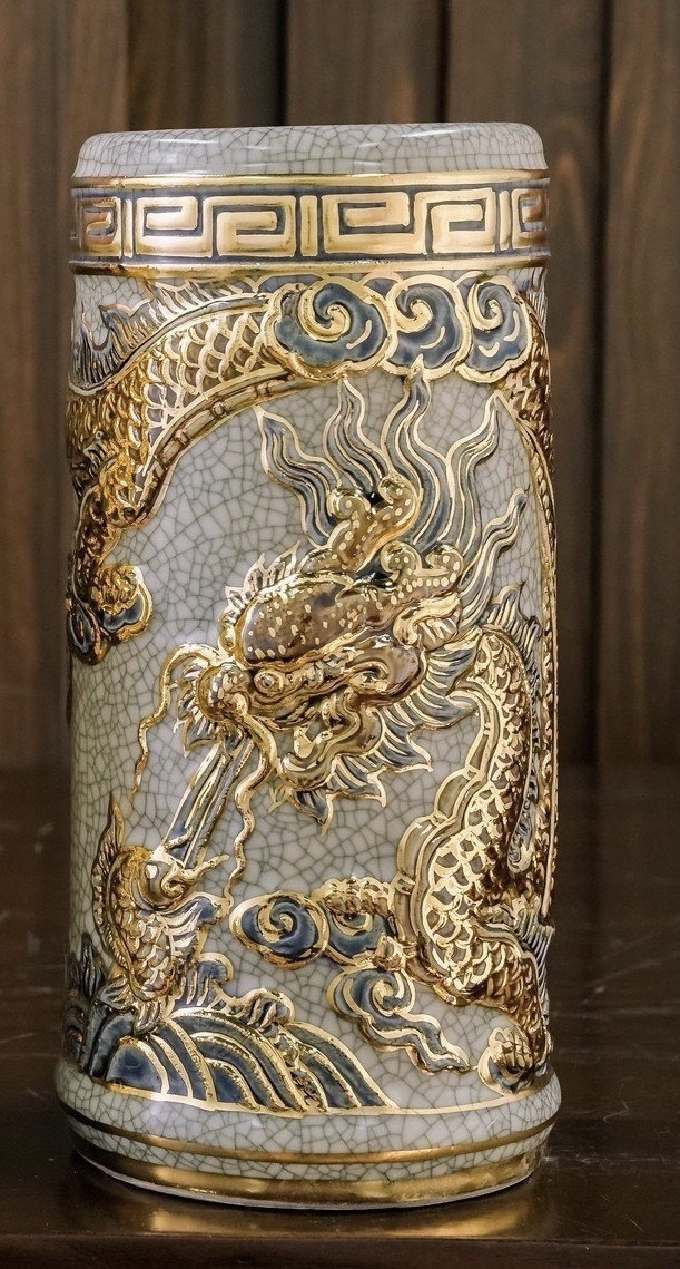 Ống hương dạn nổi rồng vẽ vàng 20F