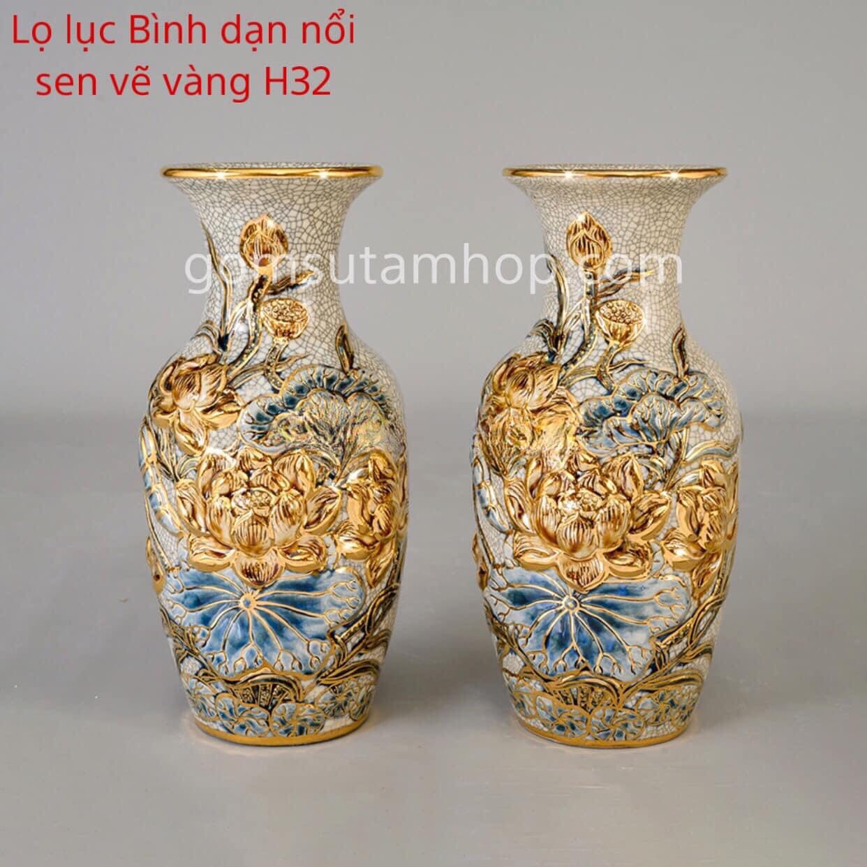 Lọ lục bình dạn nổi H42 vẽ vàng