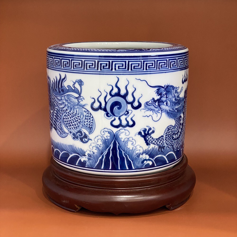 Bát hương lam Long Loan 18f