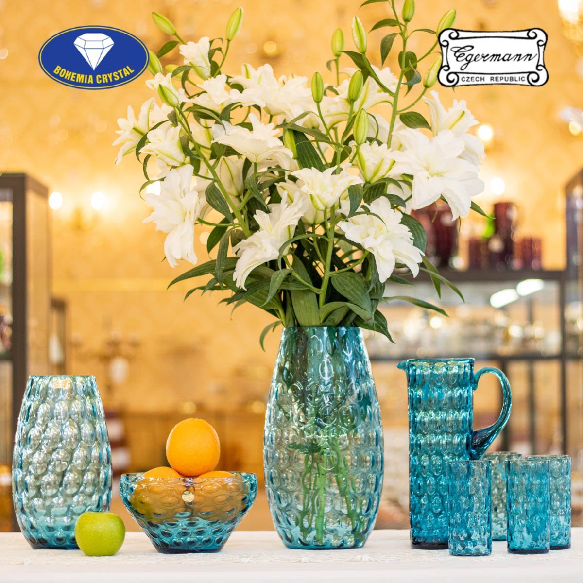 Bộ Lọ hoa Pha lê màu xanh dương