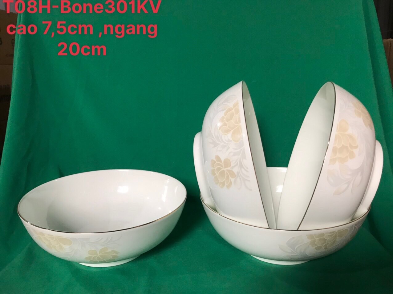 Tô thấp T08 hoa bone kẻ vàng