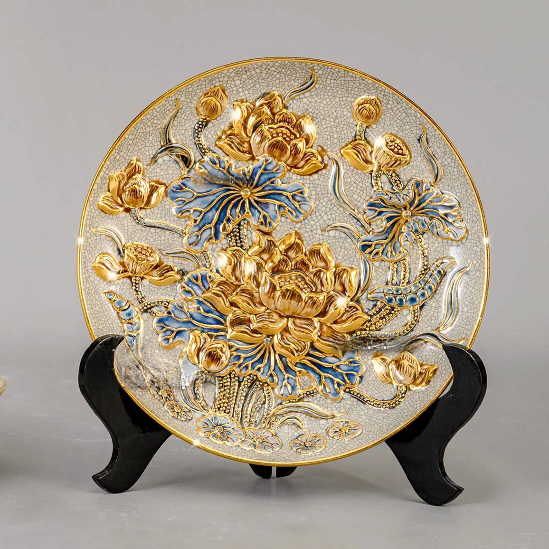 Mâm bồng dạn nổi sen vẽ vàng 28