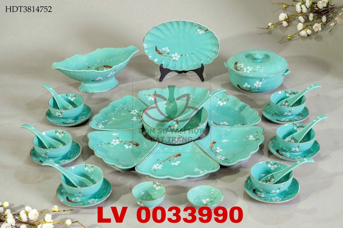 Bộ ăn mặt trời men lam ngọc bạch mai 46 sản phẩm