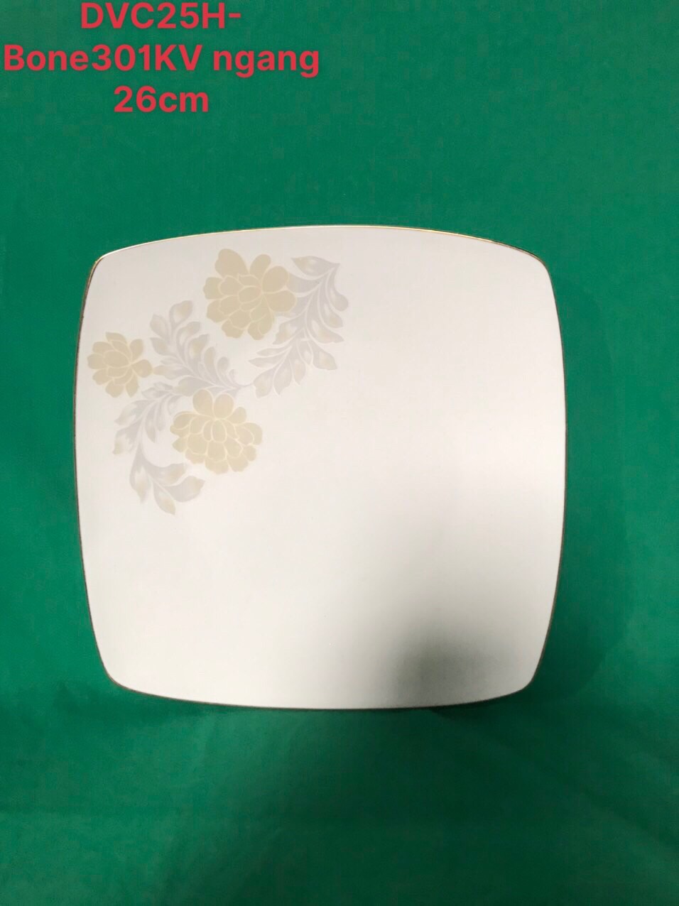 Đĩa vuông DVC25 hoa bone kẻ vàng