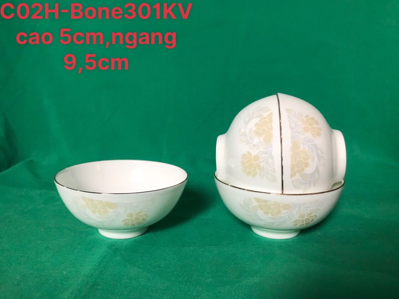 Bát chè C04 hoa bone kẻ vàng