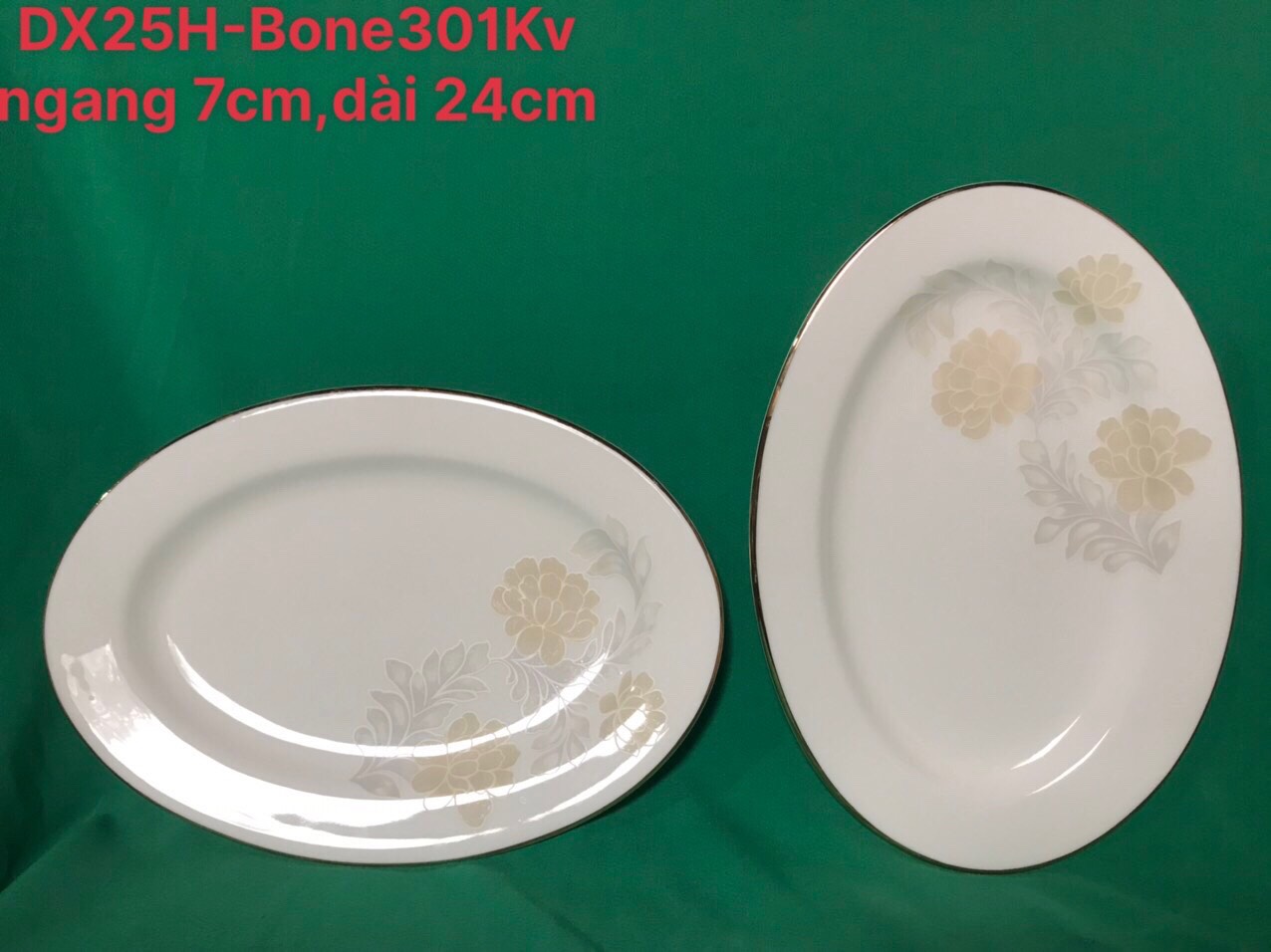 Đĩa xoài 25 hoa bone kẻ vàng